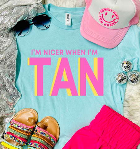 *DTF* Retro I'm Nicer When I'm Tan Heather Purist Blue Tee