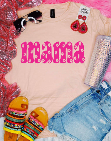 Custom Name Floral Outline Peach Tee