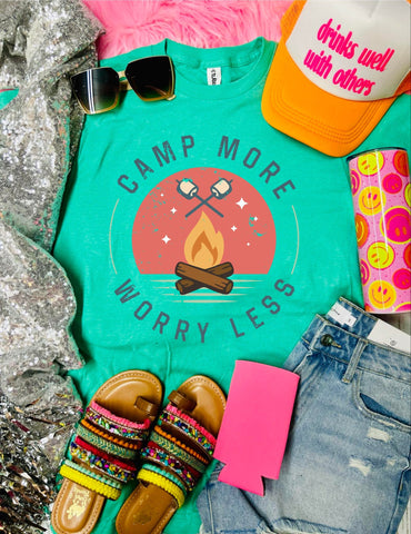 *DTF* Camp More Worry Less Groovy Mint Tee