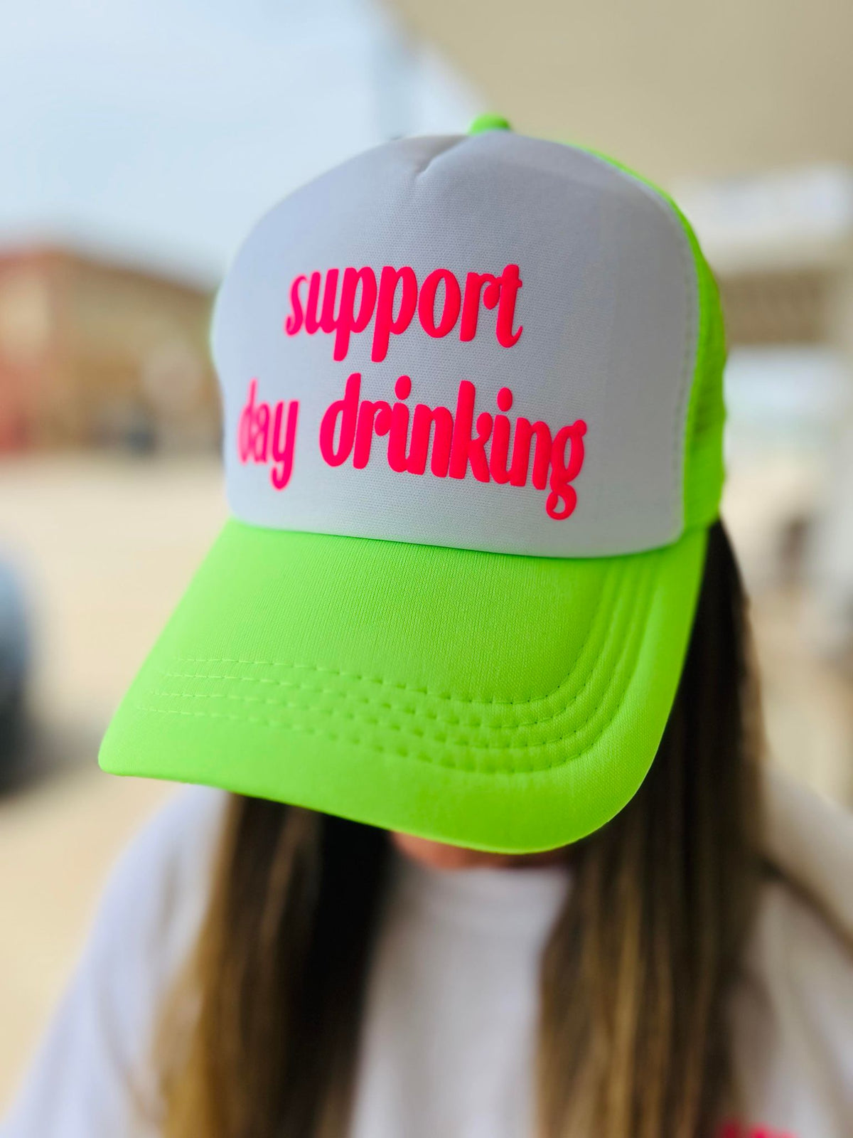 *TRUCKER HAT PUFF* Support Day Drinking Neon Green