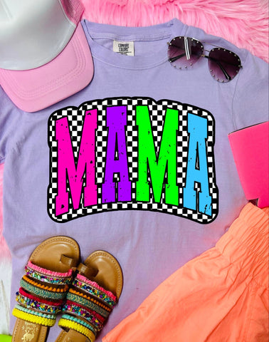 *DTF* Colorful Checkered Mama Violet Comfort Color Tee