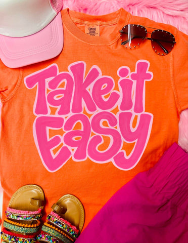 *DTF* Take It Easy Retro Bright Salmon Comfort Color Tee