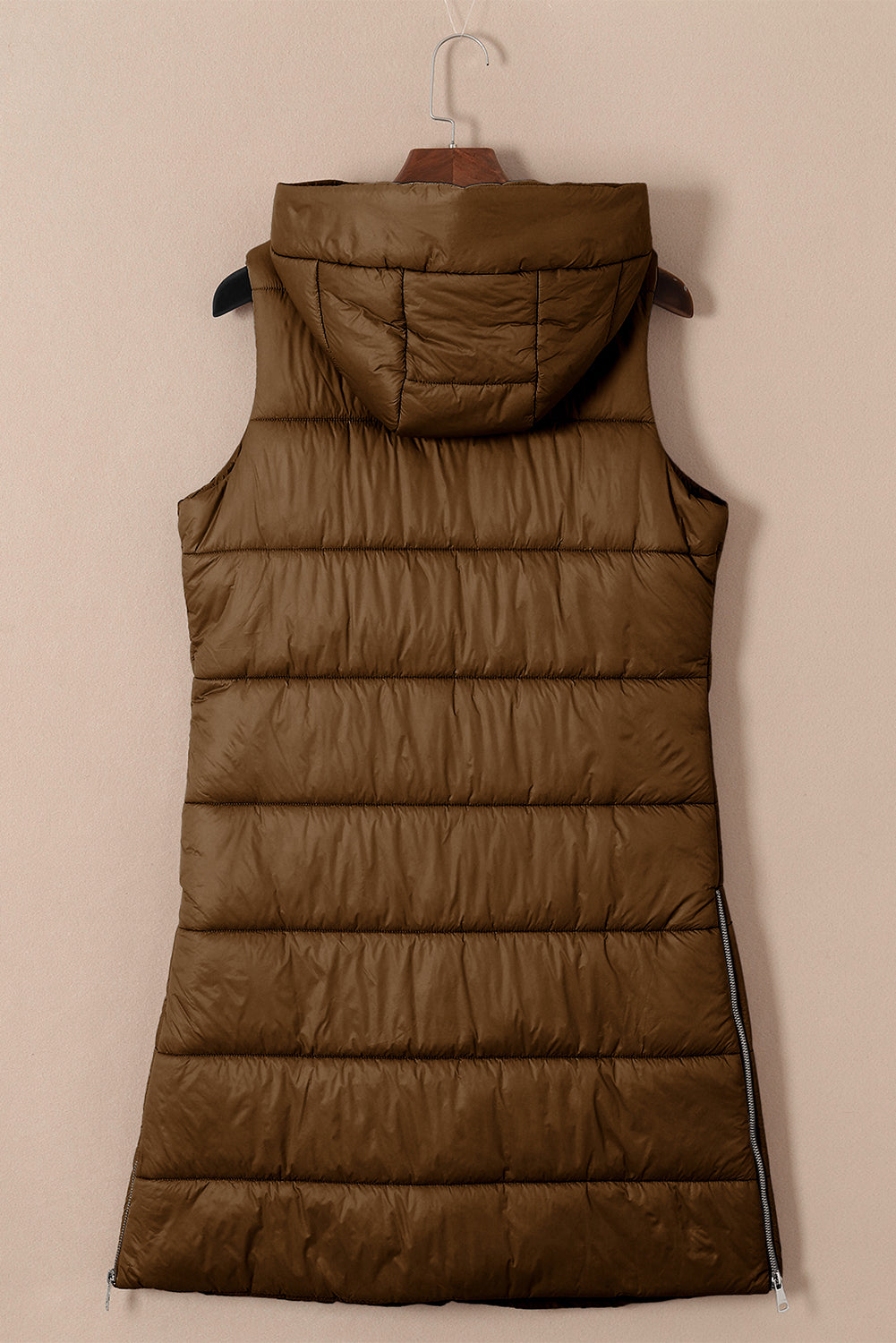 Green Hooded Long Quilted Vest Coat