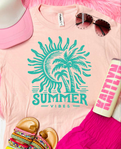 Teal Summer Vibes Island Time Baby Pink Tultex Tee