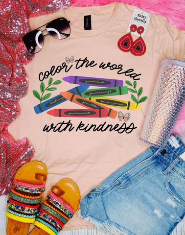 Color the World With Kindness Peach Tee