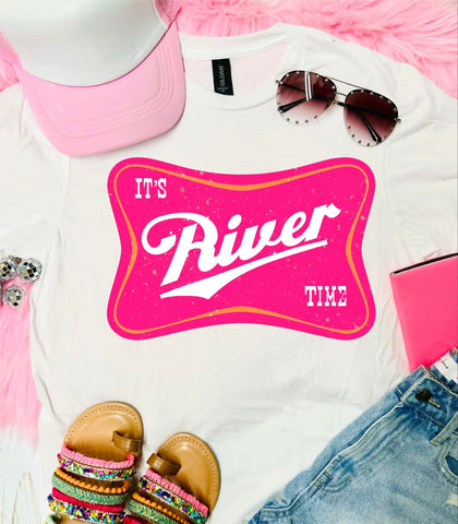 It's River Time Neon Pink White Tee