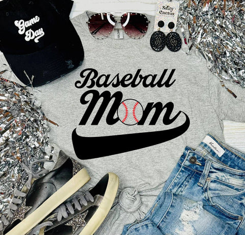 Baseball Mom Retro Ash Grey Tee