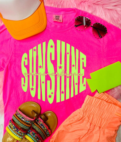 *DTF* Summertime Sunshine Star Neon Pink Comfort Color Tee