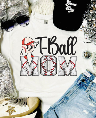 T-Ball Mom Faux Chenille Letters White Tee