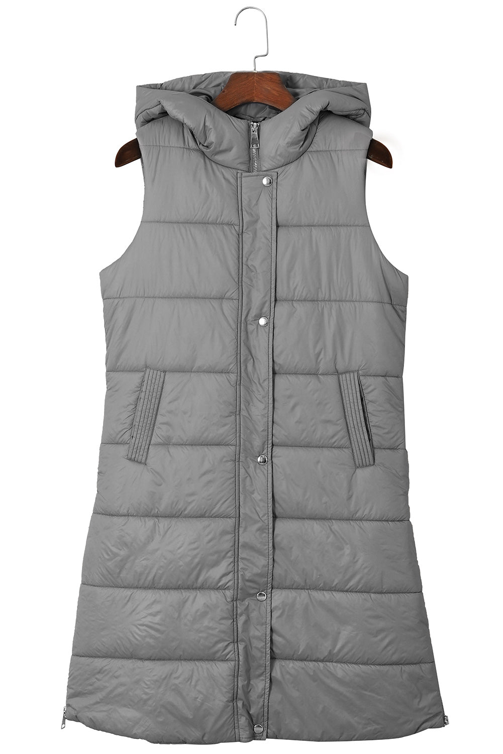 Green Hooded Long Quilted Vest Coat