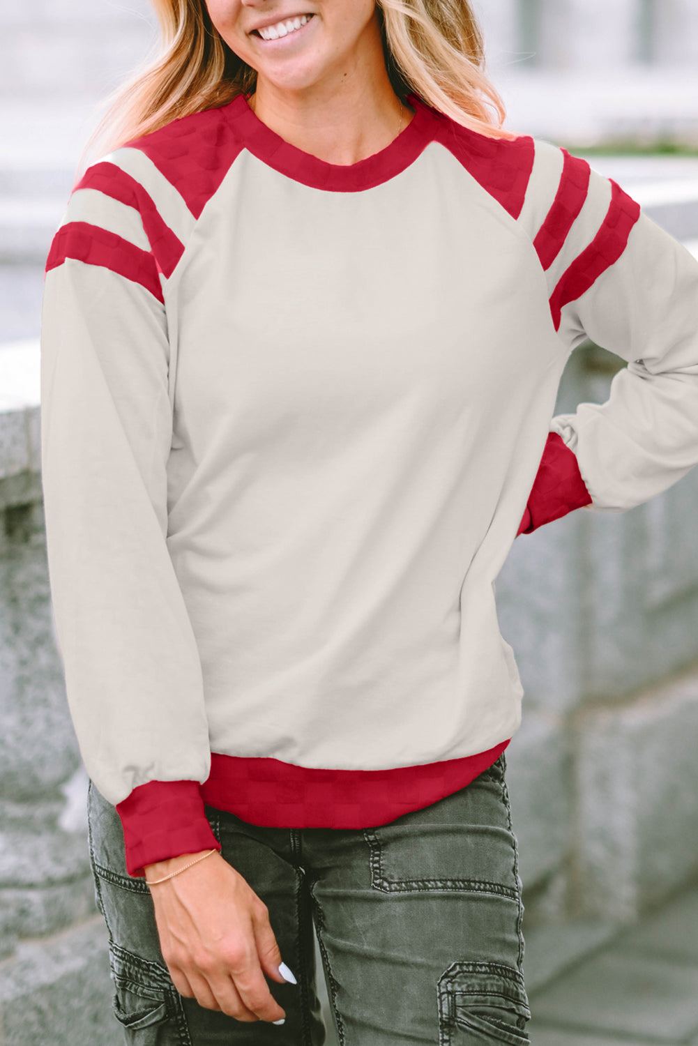 Apricot Color Block Raglan Long Sleeve Top