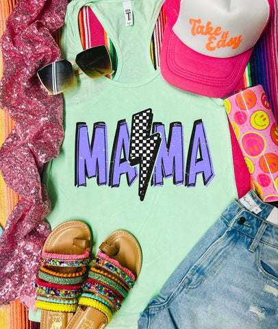 *DTF* Mama Violet Checkered Bolt Mint Tank