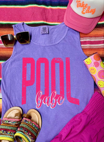 *DTF* Pool Babe Neon Pink Violet Comfort Color Tank