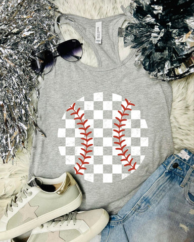 *DTF* Checkered Baseball Light Grey Bella Racerback Tank