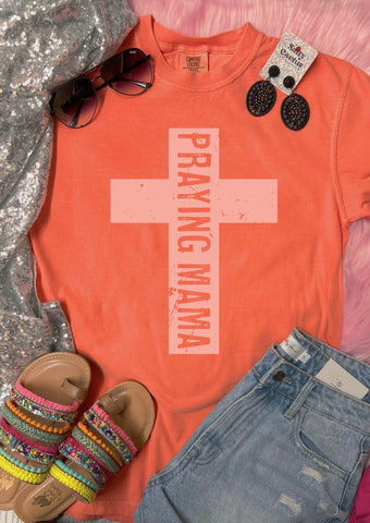 *DTF* Praying Mama Coral Cross Salmon Comfort Color Tee