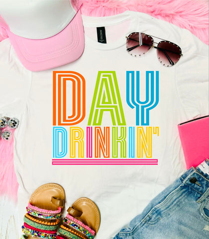 Day Drinkin Neon on White Tee