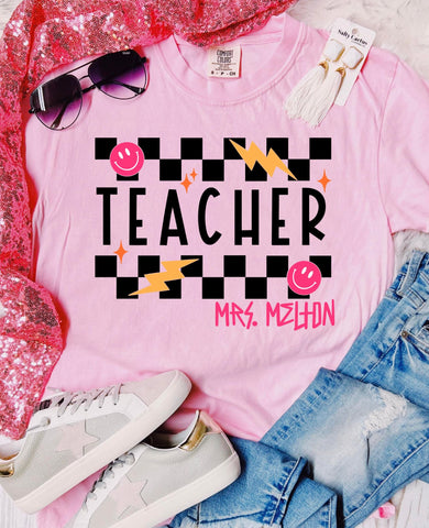 *DTF* Rocker Custom Teacher Name Blossom Comfort Color Tee