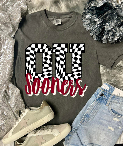 *DTF* OU Checkered Sooners Pepper Comfort Color Tee