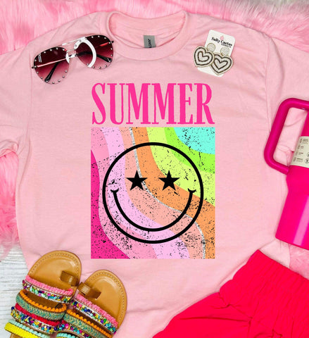 Summer Smiley Rocker Baby Pink Tee