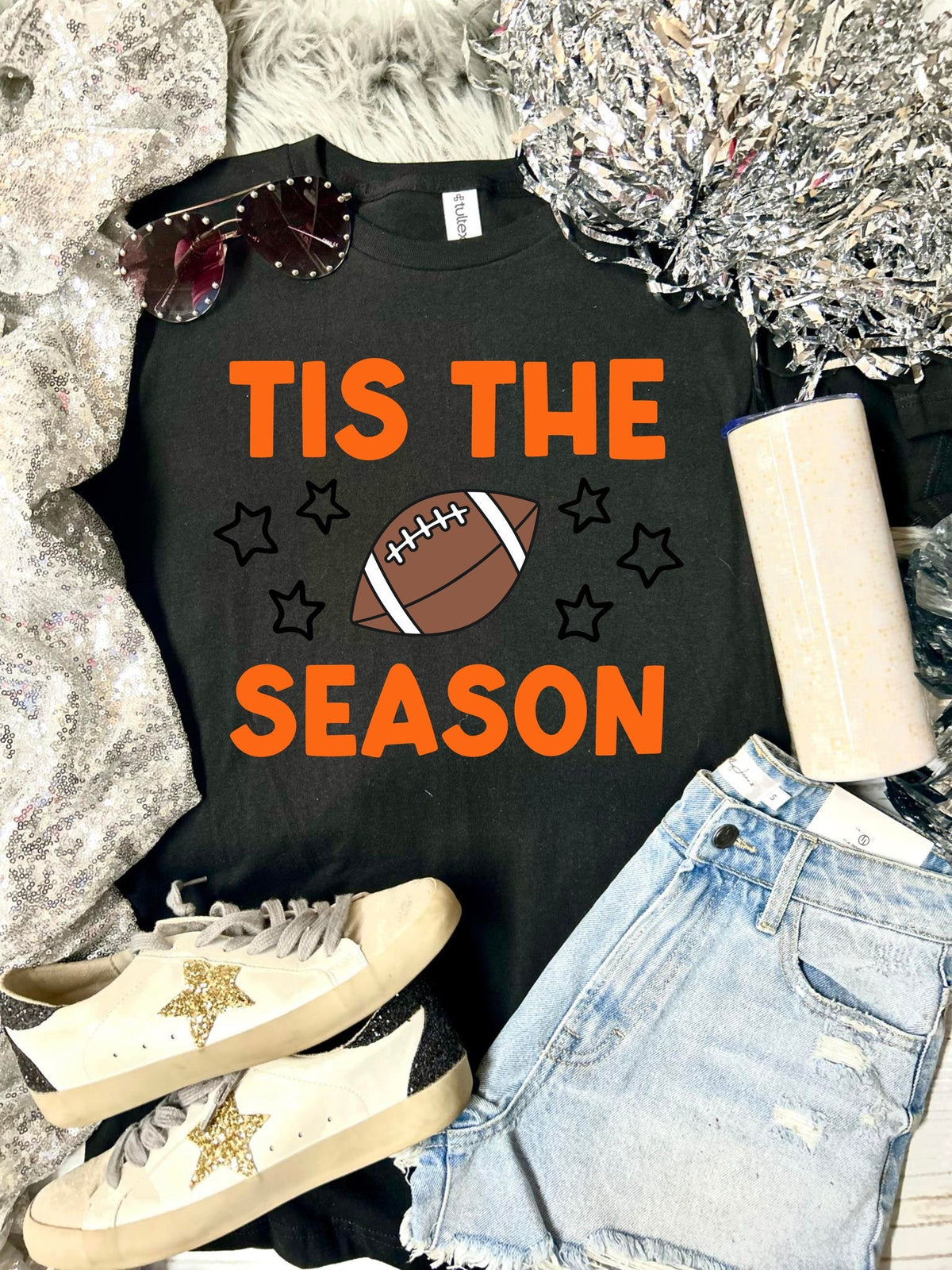 *DTF* Tis the Season Stars Football Black Tultex Tee