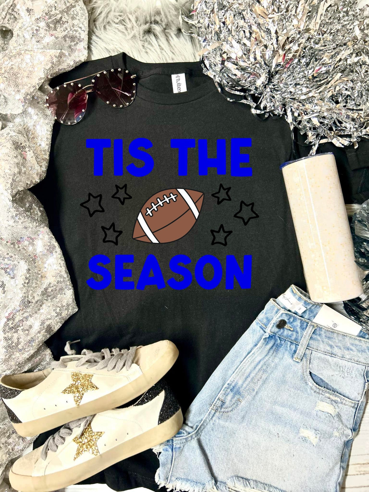 *DTF* Tis the Season Stars Football Black Tultex Tee