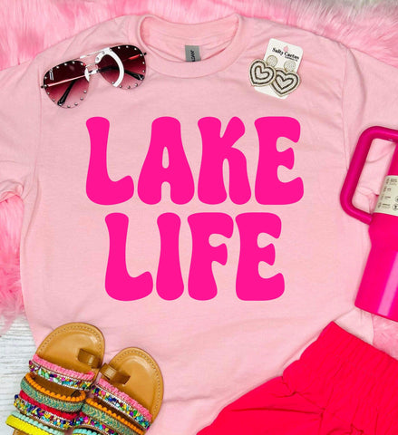 Lake Life Pink Design on Baby Pink Tee