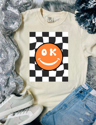 *DTF* Checkered OK Smiley OSU Ivory Comfort Color