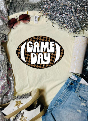 *DTF* Checkered Game Day Football Natural Tultex Tee