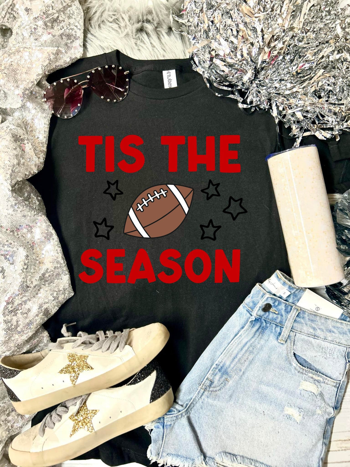 *DTF* Tis the Season Stars Football Black Tultex Tee