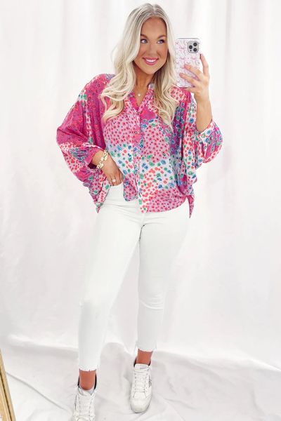 Floral Print Dolman Sleeve Blouse