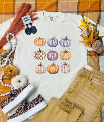 *DTF* Retro Preppy Pumpkins Ivory Comfort Colors