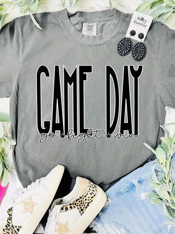 *DTF* Gameday Go Fight Win Black Design onGrey Comfort Color