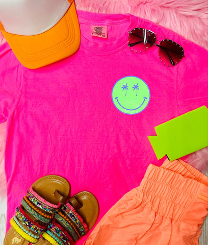 *DTF* Neon Smiley Palm Neon Pink Comfort Color