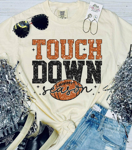 *DTF* Touch Down Season Glitter Football Ivory Comfort Color