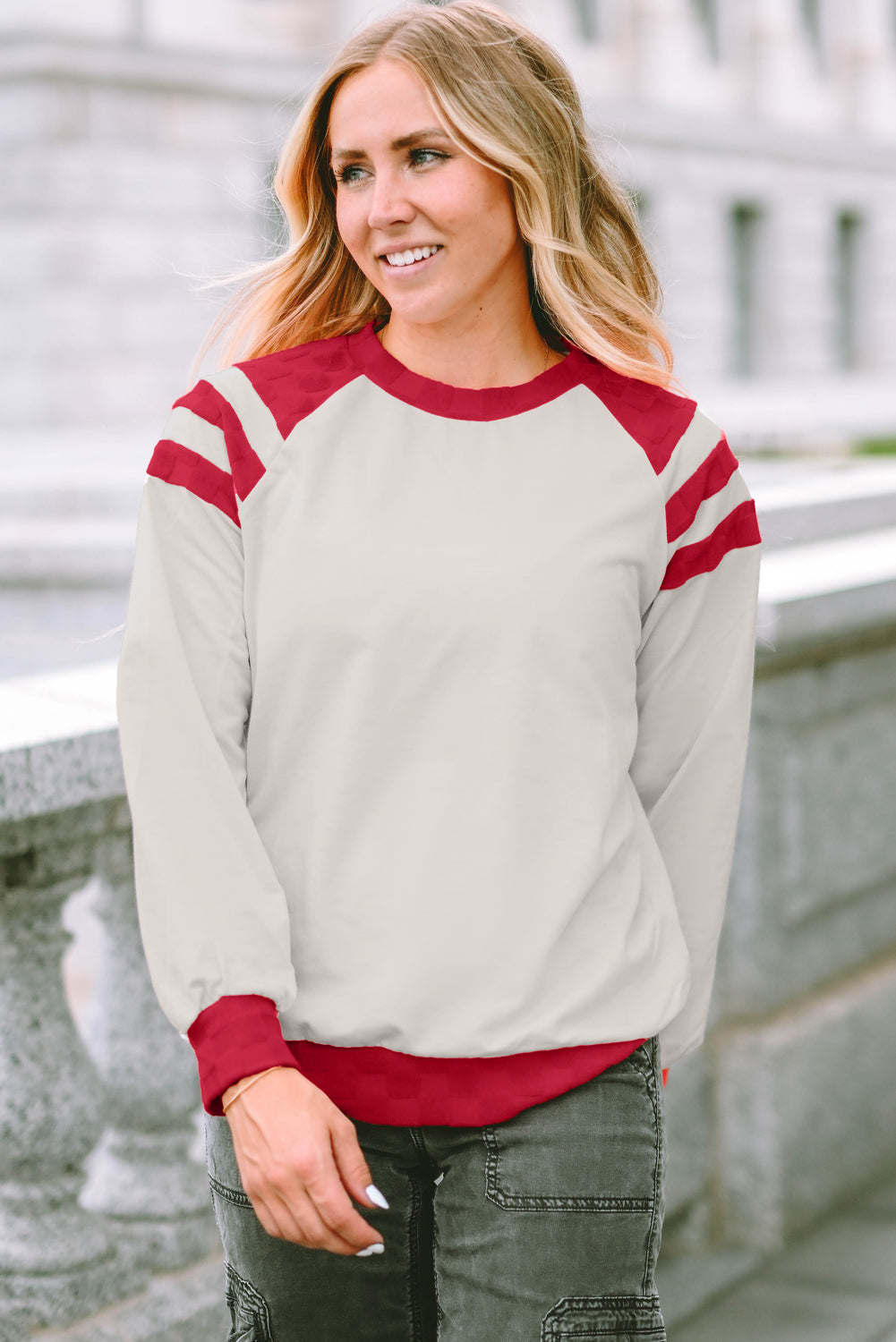 Apricot Color Block Raglan Long Sleeve Top