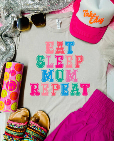 Eat Sleep Mom Repeat Tan Tee