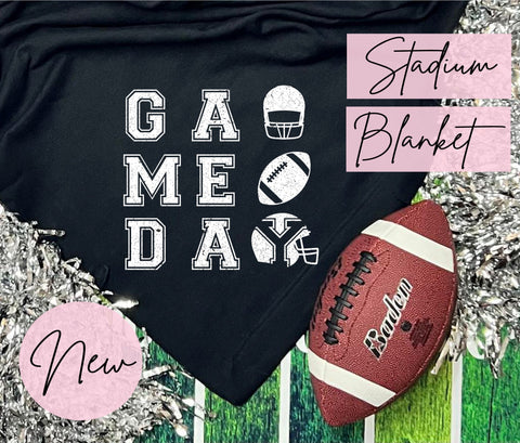 *DTF* Game Day Football Black Fleece Blanket