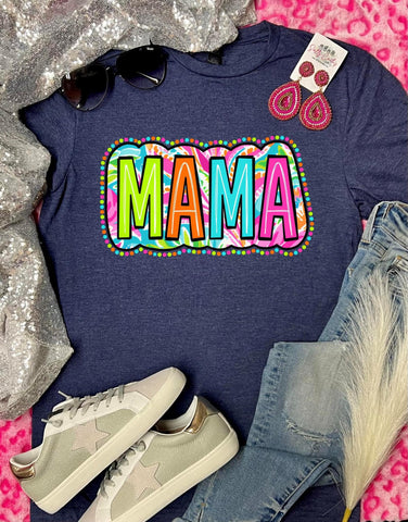 *DTF* Mama Paisley Floral Navy Tee