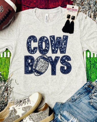 Cowboys Football Glitter Ash Grey Tee