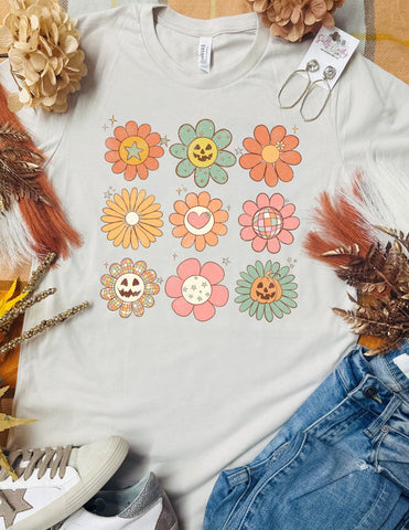 Flowers Pumpkin Colorful Vintage Tan Tee