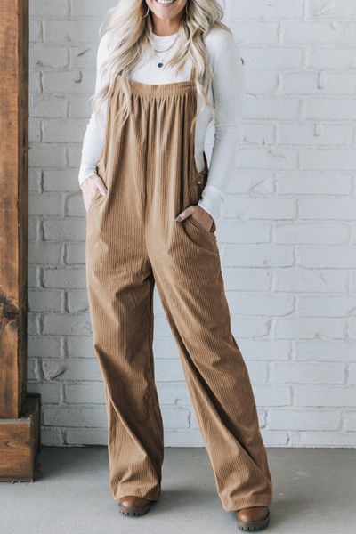 Corduroy Pocketed Wide Leg Overall