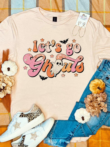 Glittery Lets Go Ghouls Peach Tee