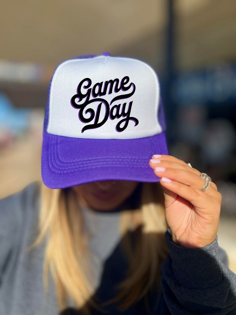 *DTF* Game Day Cursive Trucker Hats