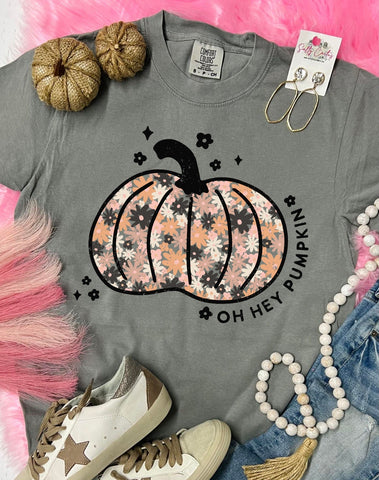 *DTF Oh Hey Pumpkin Flowers Grey Comfort Color