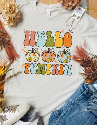 Hello Pumpkin Retro Colorful Tan Tee