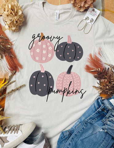 Pastel Colors Groovy Pumpkins Tan Tee