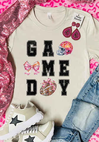 Game Glitter Football Tan Tee