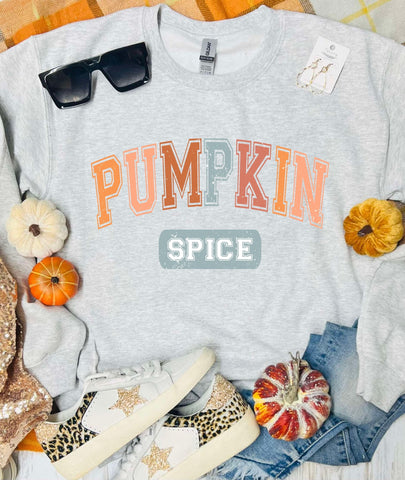 *DTF* Pumpkin Spice Colorful Ash Grey Sweatshirt