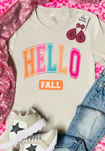 Hello Fall Bright Colors Tan Tee