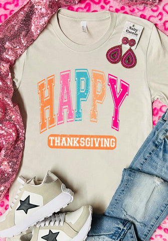 Happy Thanksgiving Colorful Tan Tee